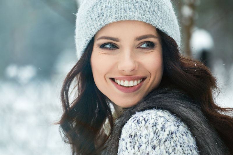 Woman smiling in the snow